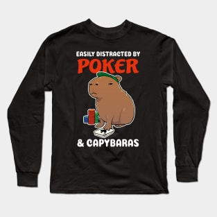 Easily Distracted by Poker and Capybaras Cartoon Long Sleeve T-Shirt